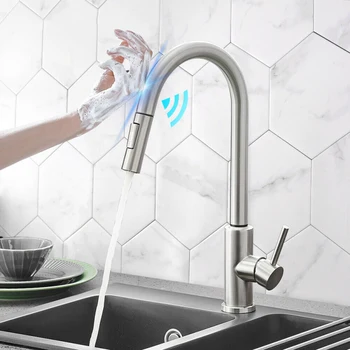 Köök Segistid Smart Sensor Pull-Läbi Külma Ja Kuuma Vee Lüliti Mikser Koputage Ikooni 360 Kraadi Pöörata Touch Segisti Valamu Puudutage Kontrolli