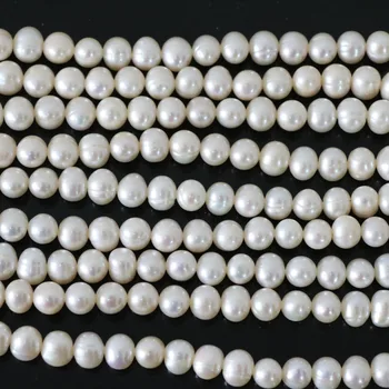 Kvaliteetne valge looduslikku magevee kultiveeritud pärl lahti helmed 7-8mm umbes ring diy elegantne ehted tegemise 15inch B1328