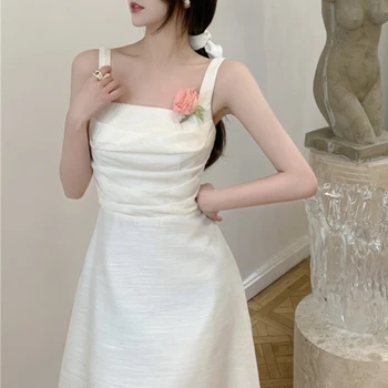 Prantsuse Elegantne Midi-Kleidid Naistele Korea Fahion Varrukateta Armas Casual Kleit Naistel Šikk Õhtu Pool Kleidid 2021 Suve