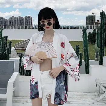 Yukata Naiste Jaapani Kimono Jakk Dragon Trükitud Pika Varrukaga Särk Vabaaja Kimonos Femme Kawaii Aasia Kimono Cosplay Kostüümid