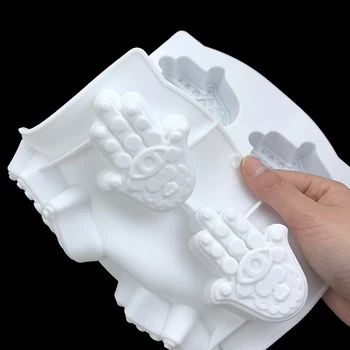 Silikoon Kook Hallituse Fatima Hamsa DIY Küpsetamine Hallituse Köök Vahend 3D Palm Käsi Magustoit Saia Hallitus Maskott Küünla valmistamiseks Juhuslik Värv