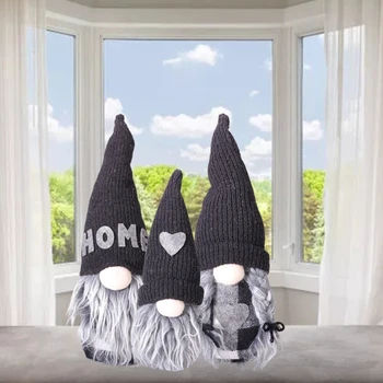 Must Valge Ruudustik Pere Seeria Pikad Müts Kääbus Nukk Kaunistused Gnome Elf Kodu Talumaja Köök Decor Riiul Astmeline Sahtel Decorat