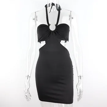 Backless Lõigatud Mini Kleit Naistele 2021 Suvine Must Kleit Poole Klubi Varustus Seksikas Õhtul Varrukateta Bodycon Kleidid Päitsed
