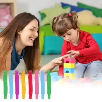 5tk Värviline Plastikust Pop Toru Pooli Children' S Loomingulise Ringi Mänguasjad Varajase Arengu Haridus Kokkuklapitavad Mänguasi Värv Juhuslik