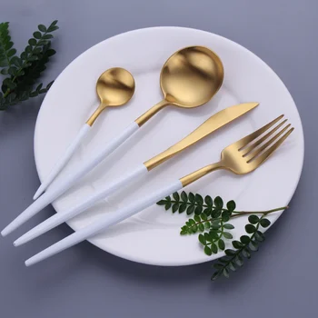 Valge Kuld Nõud Roostevabast Terasest Söögiriistade Komplekt Köök Dinnerware Dessert Lusikas-Kahvel Nuga Komplekt Kuldne Söögiriistad Seada Dropshopping