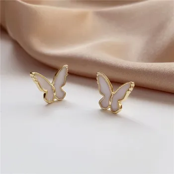 Lihtne valge liblika kõrvarõngad naiste mood allergikutele väikesed kõrvarõngad korea stiilis populaarne liblikas ehted kingitused
