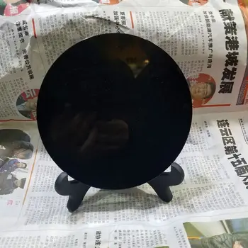 Looduslik obsidian black stone circle ketta ring plaat fengshui peegel kodu ja kontori-decor
