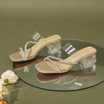 2021 Naiste Jelly Sandaalid Avatud Toed 4cm Paks Kõrged Kontsad Läbipaistva Kontsaga Sandaalid Sussid Pumbad, Ehtne Nahk Sandaalid