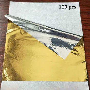 100 lehte/Pack Imitatsioon Kuld, Hõbe DIY Teenetemärgi Kullakiht Kunst Käsitöö Paber-Alumiinium Foolium Foolium Paber 14*14cm