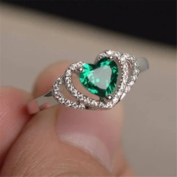 Hot müük roheline süda heliseb kristall naiste pulm ansamblid kuupmeetri tsirkooniumoksiid engagement rõngad bijoux naiste mood ehteid