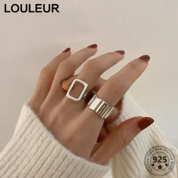 LouLeur Mood 925 Sterling Silver Ring Ebaregulaarne Geomeetria Rõngad, Naiste Ehted Reguleeritav Rõngas 2021 Trend Hõbe 925 Karp