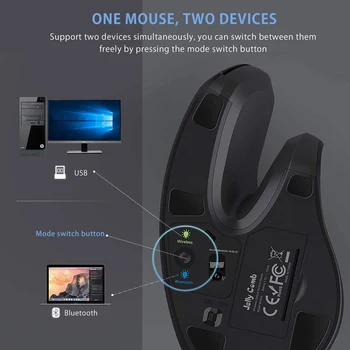 SeenDa Vertikaalne Juhtmeta Hiir Bluetooth + USB Dual Mode Hiire Ergonoomiline Slient Disain Gaming Hiired 2400DPI Reguleeritav Sülearvuti