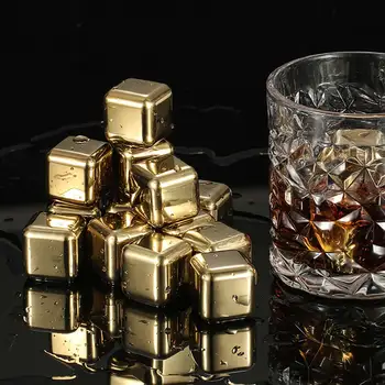 Korduvkasutatavad Kuldne Whiskey Stones jääkuubikud Jahutamine Kivid whisky külmik viski jää bucket šampus õlu külmik roostevaba teras