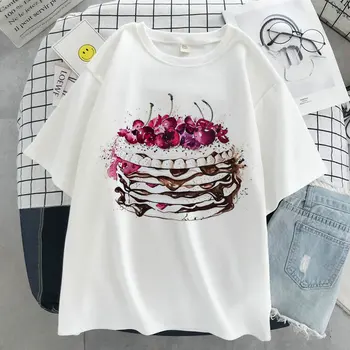 Tee Tassi Graafiline Print Blusas T-särk Naiste Harajuku Esteetiline Valge Top, Vabaaja Tshirt 2021 Uus Suvine Mood Y2k Naiste T-Särk