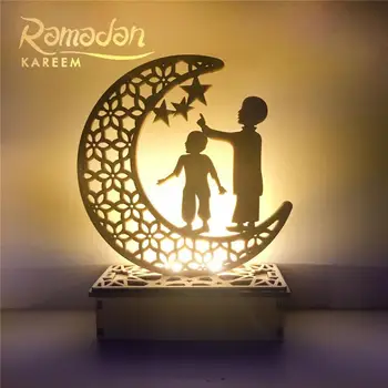 EID Mubarak Puidust Ripats Koos LED Valgus Ramadan Kaunistused Koju Islami Moslemi Poole Eid Tabel Decor Ornament