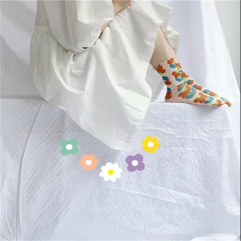 Uus Korea Sport Style Sokid Harajuku Ing Suvel Armas Väike Lilled Wild Net Punane Lõng Kuhja Naiste Sokid
