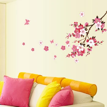 1tk Eemaldatav PVC Art Roosa Peach Blossom Liblikas Seina Kleebised Pulm Tuba Tüdrukute Tuba Decal Plakat Kaasaegse Kodu Decor