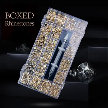 2800PC/Kast Crystal Küünte Rhinestone Set Sädelev Teemant Kive Komplekt Luksus FlatBack Nail Art 1 Pliiatsi Jaoks Kaunistused