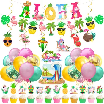 Havai Teema Poole Teenetemärgi Komplekti Lateks Ballon Aloha Banner Ananassi Cake Toppers Flamingo Suve Poole Globos Teenetemärgid