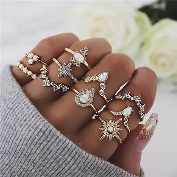 Boho Vintage türgi Silmad Crown Laine Õie Süda Lotus Star Crystal Opaal Rõngad Naiste Gooti Ring Määratud Isik Ehted