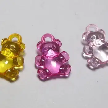 100 Mixed Colour Transparent Acrylic Bear Charm Pendants 20X15mm