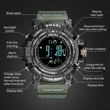 SMAEL Luksus Brändi LED Digitaalse Kellad Meeste Veekindel Väljas Sport Smart Watch Must Sõjalise Chronograph Käekell Mees