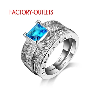 Elegantne Sinine CZ Crystal Sõrme Sõrmus Komplekt 925 ColorWedding Engagement Rõngad Komplekt Naistele Brändi Pruudi Ehted