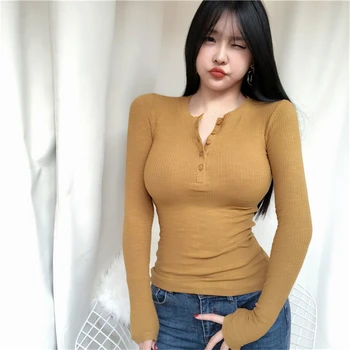 Uus Kevad Top Seksikas T-Särk Naiste Elastsus T-Särk Korea Stiilis Tee Naise Riided Slim Tshirt Naine Kõhn, Pikk Varrukas Tops