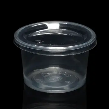50tk Ühekordsed nõud Komplekt 150ml Kaste Konteiner Pot Jello Shot Cup Lima Hoiustamise Kaas Ketšup W0YF