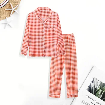 2021 Uus Sügis Naiste Pajama Set Sleepwear Ruuduline Homewear Sobiks Korea Stiilis Pikad Varrukad Pajama Top+Püksid Pyjama Set Siserõivad