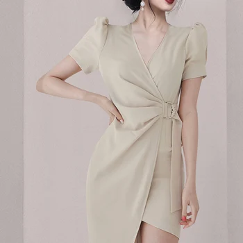 Suvel uus Elegantne v-kaeluse Slim ebaregulaarne Kleit, Formaalne Pool
