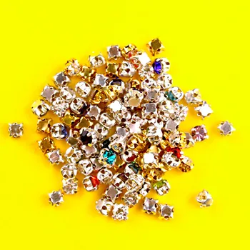 DIY 100p värv Õmble kristall klaas Rhinestone Diamante pärleid Silver Cup Küünis Montees 4-auku Õmblemine Kivi Helmed, käsitöö riided