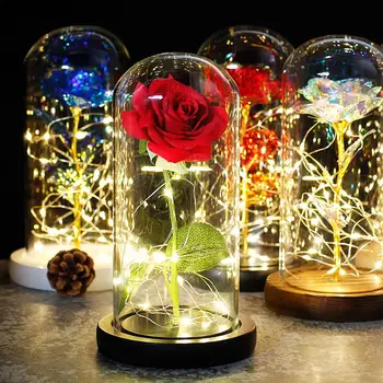 Kaunitar Ja Koletis Kunstlik Eternal Rose LED Valgus Dome Interjööri Kaunistamiseks Aastapäeva Pulmad Valentine emadepäeva