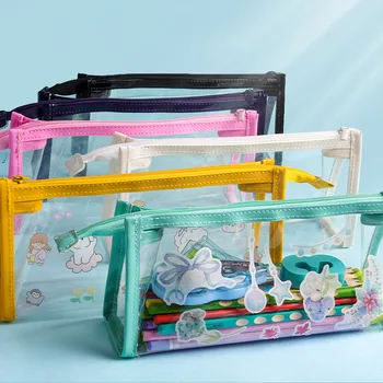 Kolmnurk läbipaistev penaali armas plastikust pastapliiats juhul kooli Pliiats kotti PVC eksami kott tüdruk kosmeetika kott värv ladustamise kott