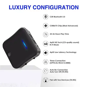 B19 AptX HD Madal Latentsus 5.0 Bluetooth Audio-Saatja-Vastuvõtja Traadita CSR8675 TV PC Muusika Adapter RCA/SPDIF/3.5 mm Aux-Pesa