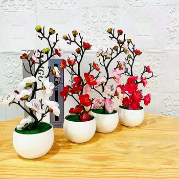 Ploomi-Kirsi Õied Kunstlik Siidist Lilled Poti Taime Plastikust Branch Pool Pulm Diy Kodu Tabel Decor Võltsitud Lilled