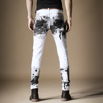 Ameerika Streetwear Mood Meeste Teksad Värvitud Disainer Slim Fit Punk Püksid Biker Teksad Homme Hip-Hop Püksid Mens Skinny Teksad