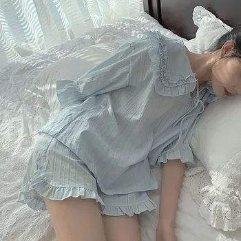 Suvel Naiste Lolita Princess Pajama Seab.Tops+Lühikesed Püksid.Vintage Daamid Tüdruku Keera Krae Pidžaamad komplekt.Sleepwear Siserõivad