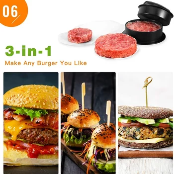 3 in 1 Burger Vajutage Patty Täidisega Burger Maker, mille 120Pcs Burger Paber Mitte Jääda Liugurid Veiseliha Burger Vajutage - Must