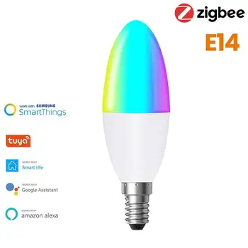 Tuya Zigbee 3.0 Smart Home E14 LED Lamp RGB+W+C Juhitava lambipirnid Kodu Kaudu Smart Elu SmartThings Alexa Google Kodu