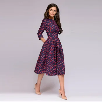 ZQLZ Vintage Print Kevadel Kleit Naiste 2021 Uus Kolme Kvartali O-kaeluse Pluss Suurus, Punane Vestidos Mujer Vabaaja Boho Kleidid Naine