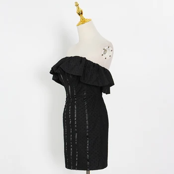 TWOTWINSTYLE Vintage Print Dot Kleit Naistele Slash Kaela Kõrge Vöökoht Seksikas Slim Mini Kleidid Naiste Mood Uued Riided Suve
