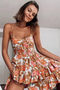 Casual Õie Boho Elegantne Prantsuse Naiste Kleit Roosa Lill Printida Bohemian Beach Stiil Suvel Mini Kleit Ruffled Backless 2021