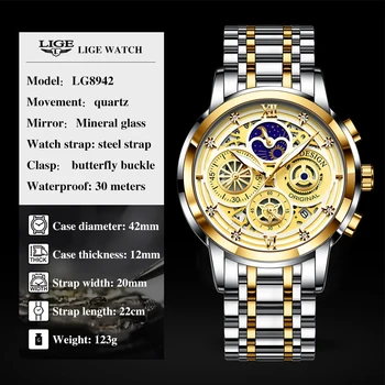 LIGE 2021 Uus Mood Mens Kellad Top Brändi Luksuslik Roostevabast Terasest Veekindel Sport Chronograph Quartz Watch Relogio Masculino