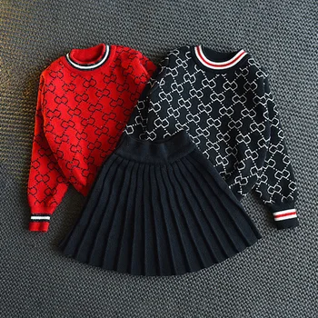 Mood Kaks Tükis Kudumine Kevad Suvi Tüdrukute Kleidid Set Mantel Puuvill Teismelised Väikelapse Outwear Laste Riided Kooli Ühtne
