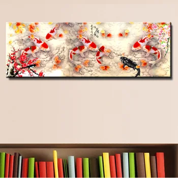 Hiina Referaat Üheksa Koi Kala Maastik, Õli Lõuendil Maali Poster Seina Art Pilt HD Prindi elutuba Kaasaegse Decor
