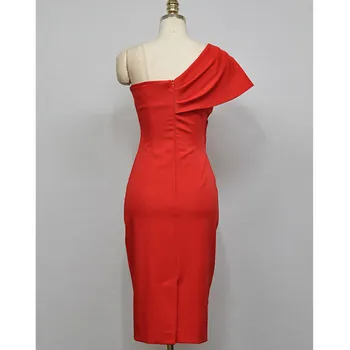 2020. aasta Kevad-Suvel Uus Naiste Pool Kleit Elegantne Punase Vööri Ühe õla Bodycon Ametlik Klubi Kleit