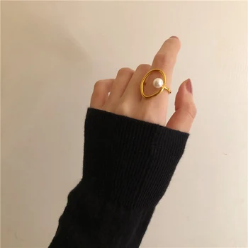 Fashion Girl Kingitus Metallist Rõngas Naiste Ehted Geomeetriline Ring Ringi Tänaval Tulistada Tarvikud Imitatsioon Pearl Ring