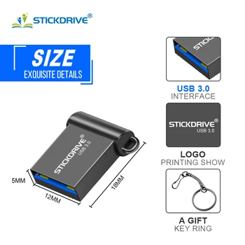 Veekindel Super Mini Metallist USB Flash Drive 128GB 64GB 32GB 16GB USB3.0 memory stick pendrive u ketas võtmehoidja