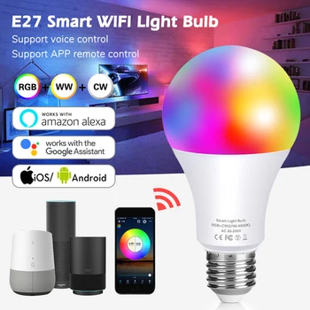 Tuya Wifii Smart Lamp RGB 10W E27/E14/B22 Tööd Alexa Kaja Ja Google ' i Kodu Või IR Kaugjuhtimispult Smart LED Valguse Poole